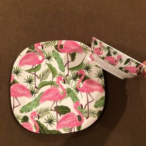 Flamingo Plate and Bowl
